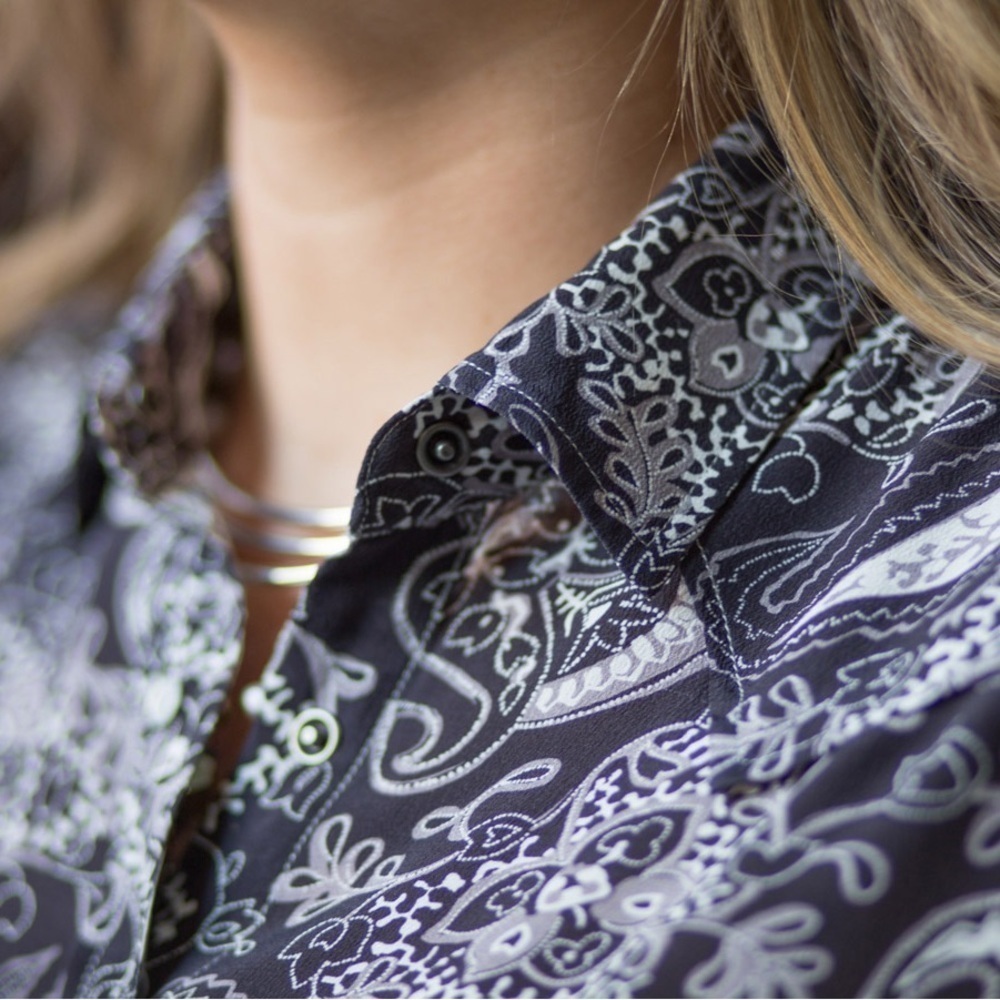 Ryan Michael Silk Paisley Print Western Snap 100% Silk Pearl Snap Shirt Size L